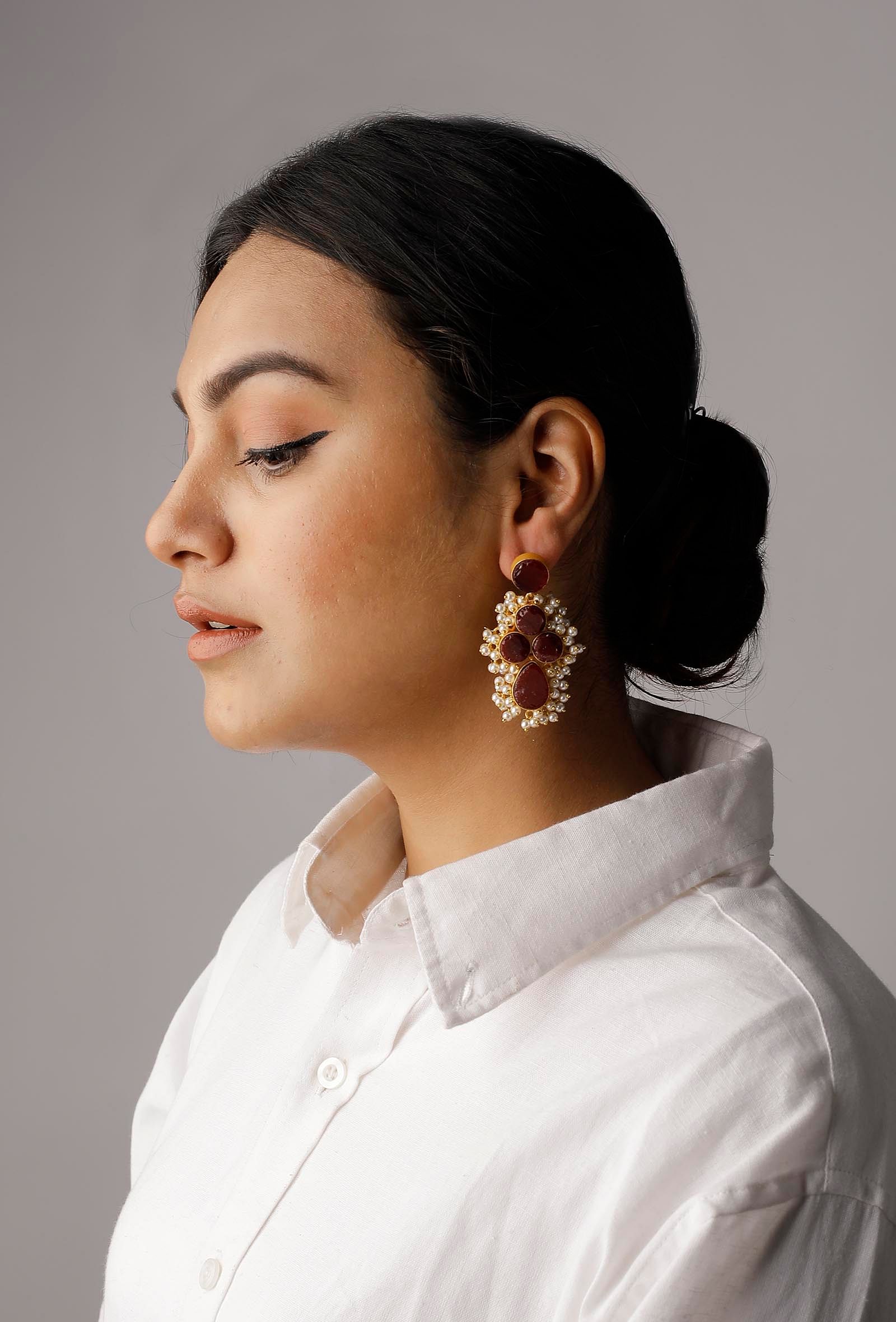 Rose Gold Kundan Earrrings/designer AD Earrings With Wine Color  Stones/contemporary Earrings/statement Earrings - Etsy